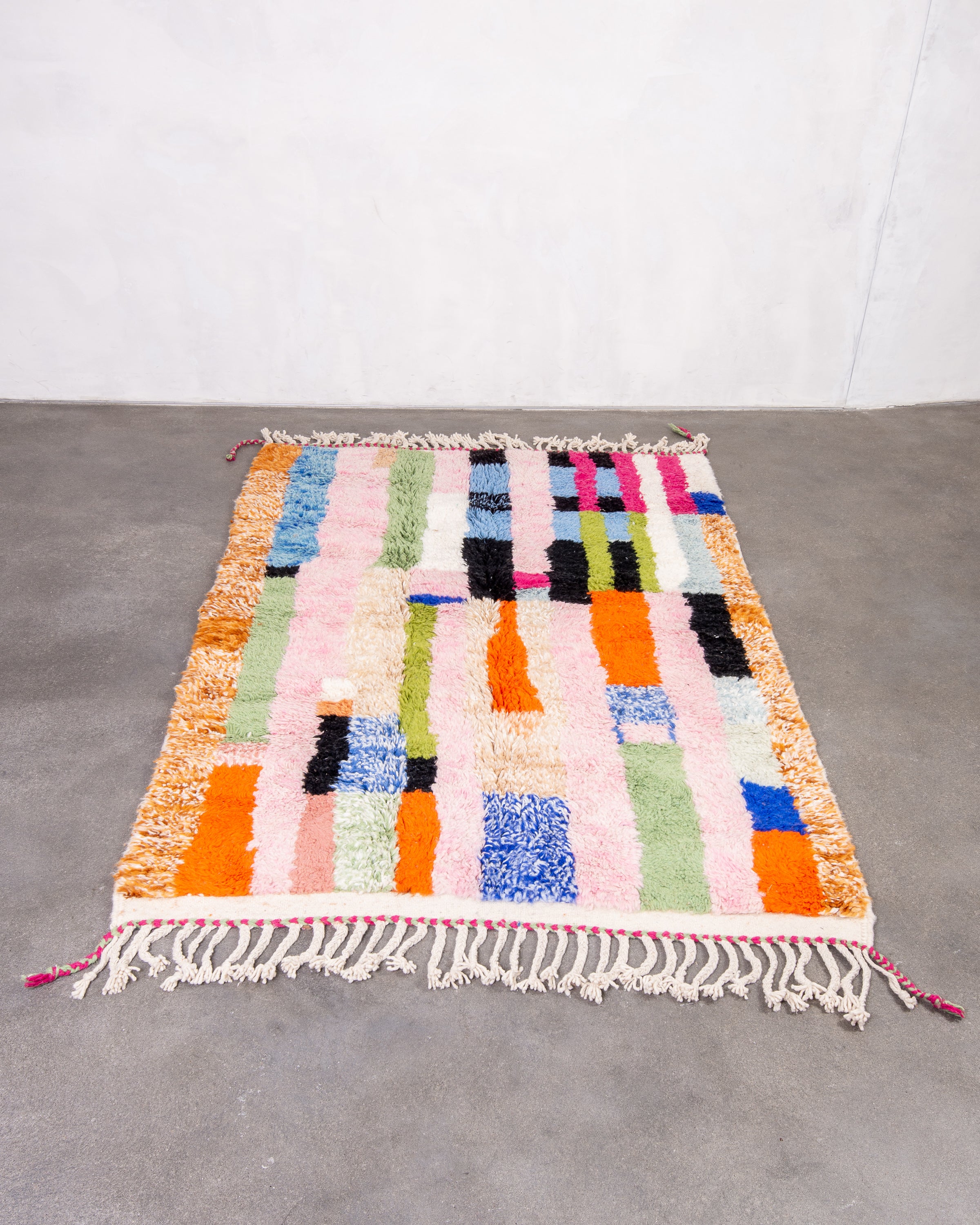 Modern designer handcrafted Berber rug from morocco Beniourain with beautiful colors and patterns